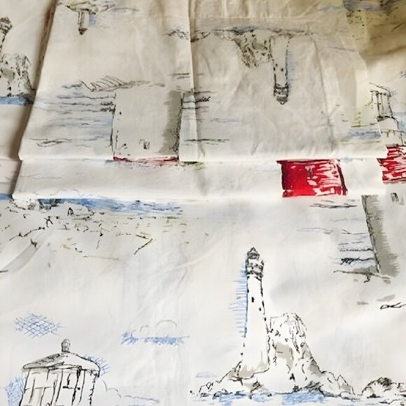 Pottery Barn Lighthouse Duvet Cover Set Blue KING 2 Std Shams Nautical RARE - Picture 3 of 4